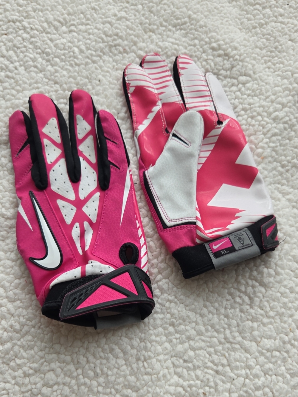 Nike Pink and White Football Gloves with Black Accents Size XL
